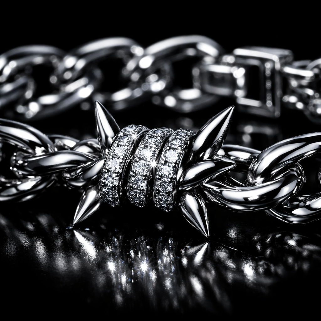 Barbed Wire Chain Bracelet - close-up