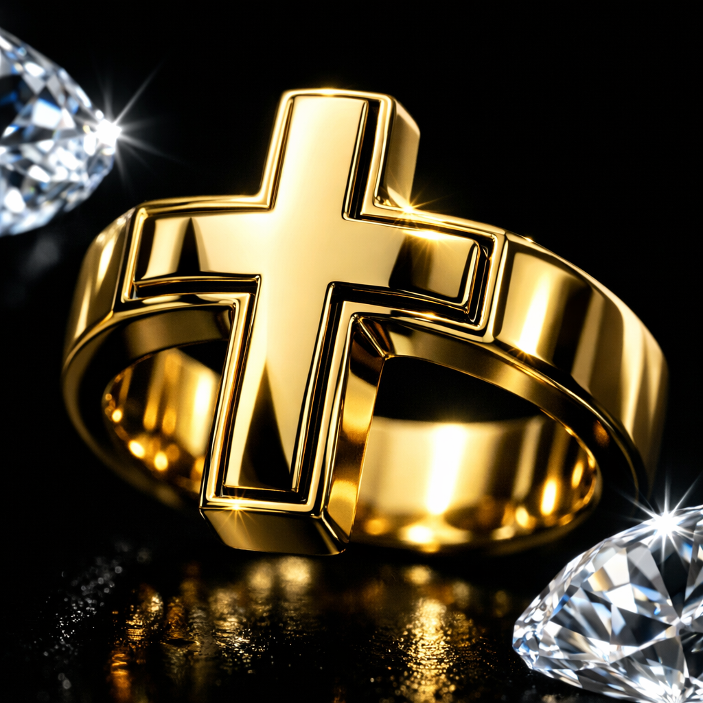 Stainless Steel Cross Ring - close-up