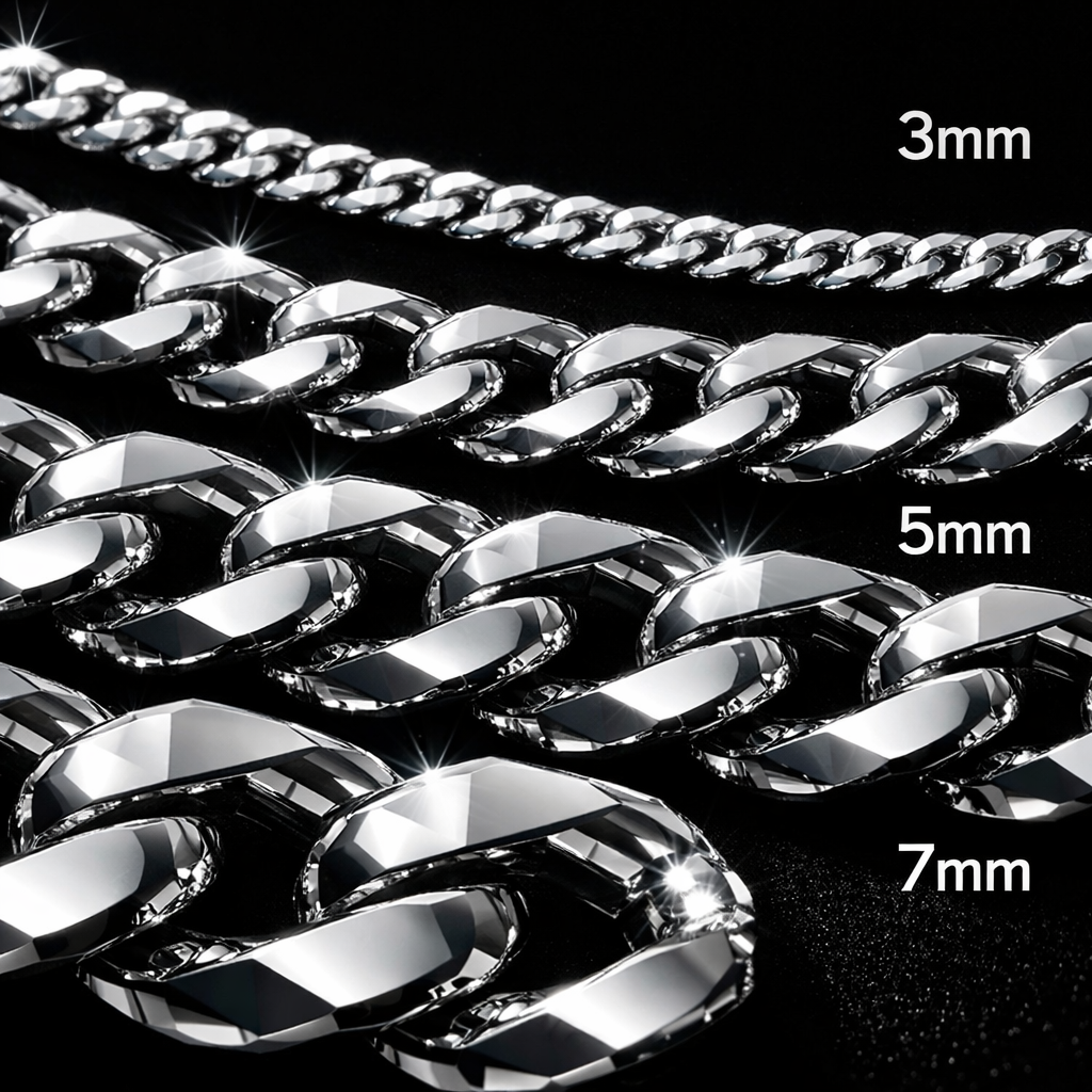 Stainless Steel Cuban Link Chain - 3mm, 5mm, 7mm - close-up
