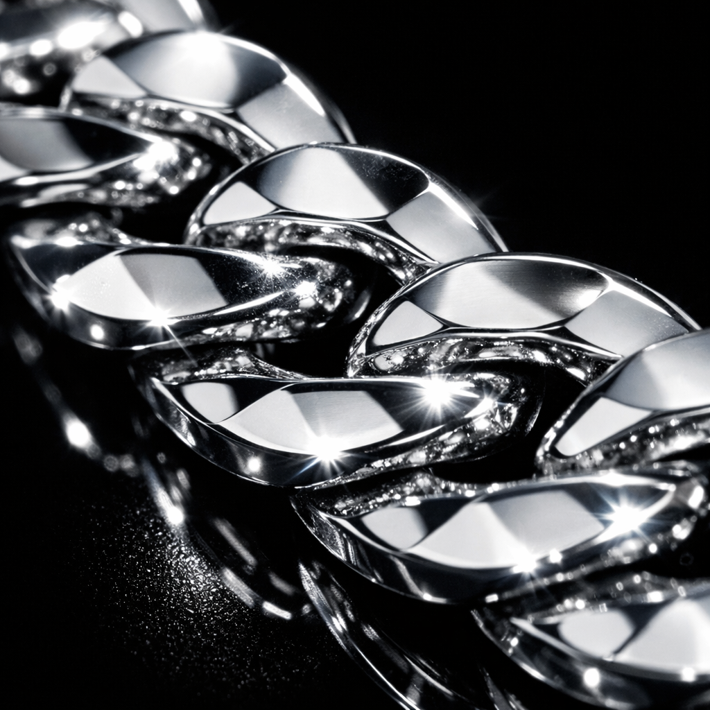 Classic Stainless Steel Cuban Chain - close-up