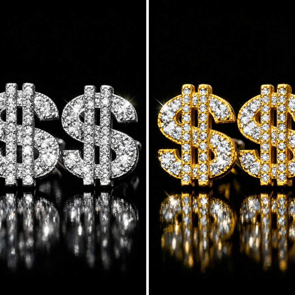 Iced Dollar Stud Earrings - close-up