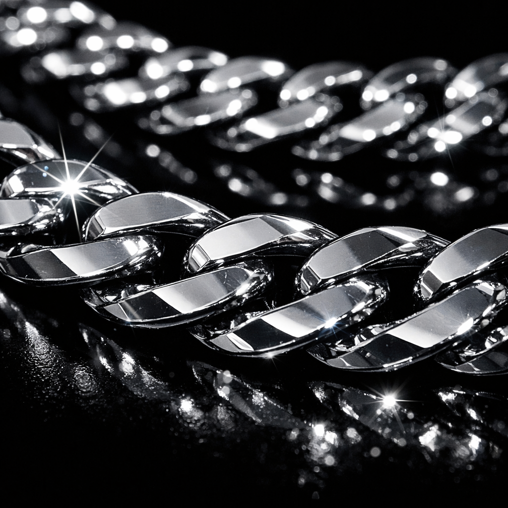 Flat Cuban Chain - Stainless Steel by the Meter - close-up