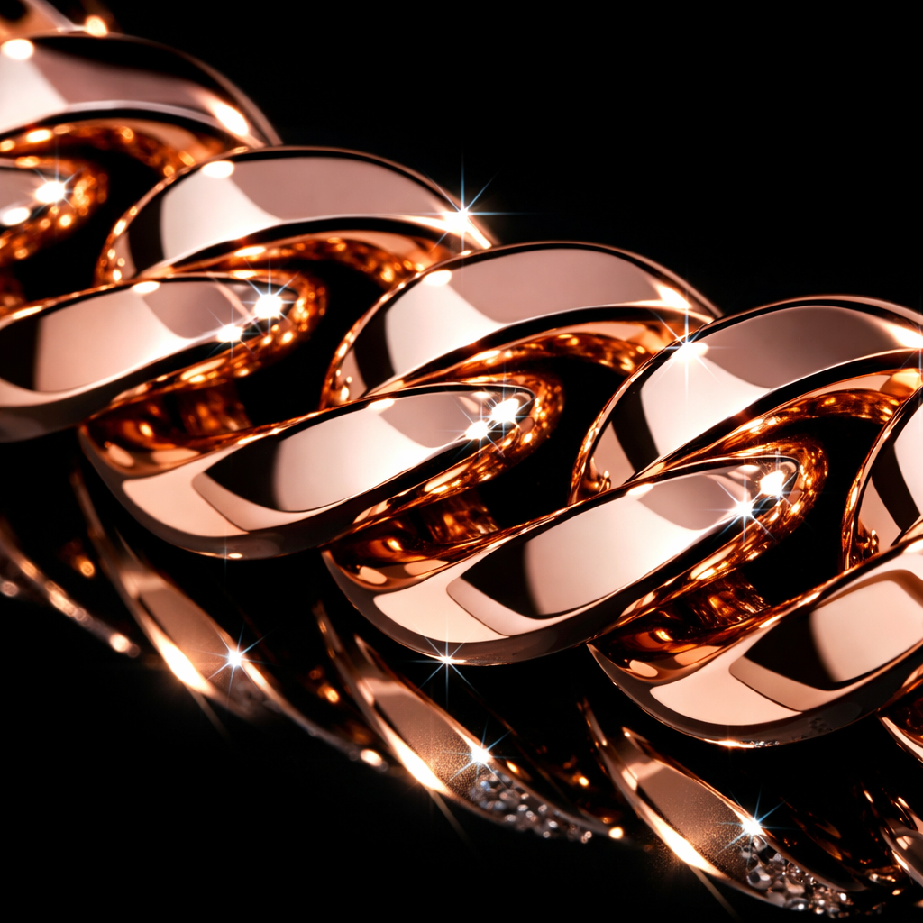 Rose Gold Stainless Steel Cuban Chain - close-up