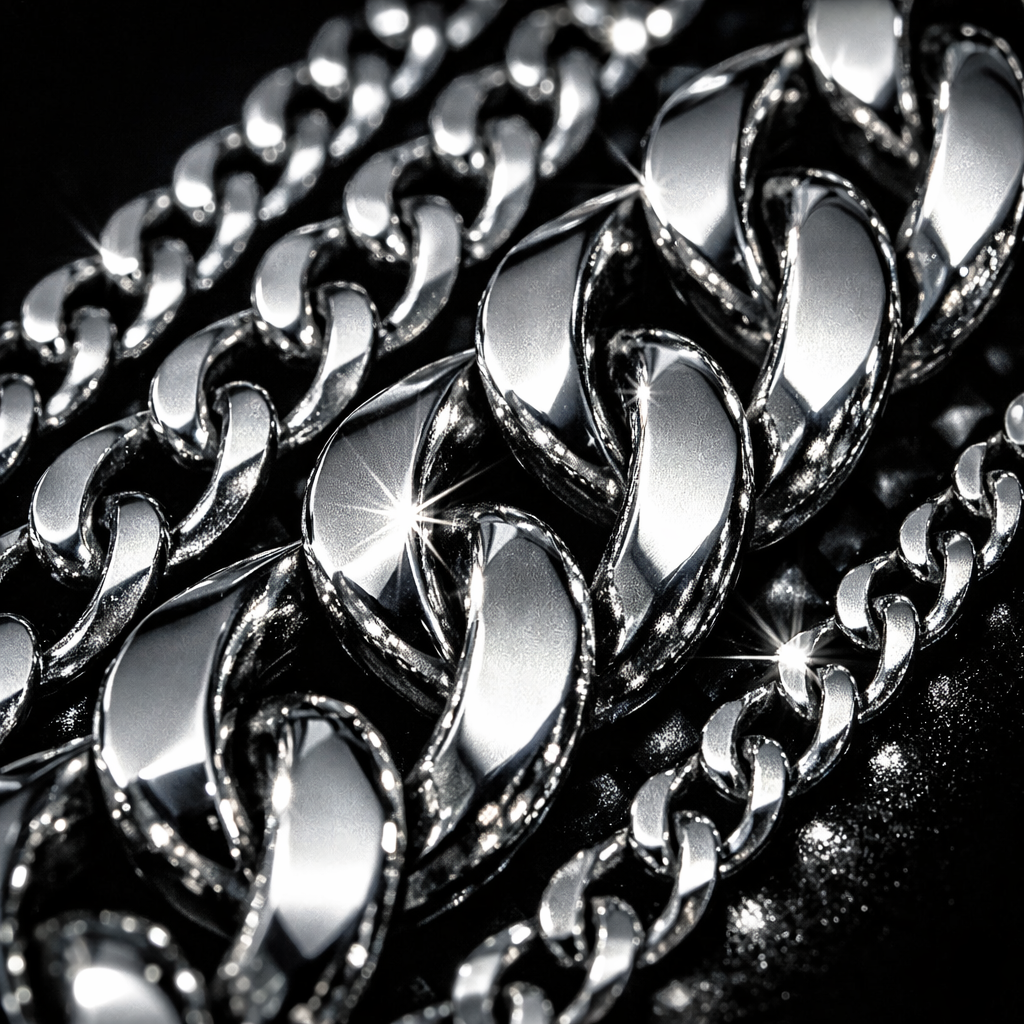 Vintage Stainless Steel Curb Chain - close-up