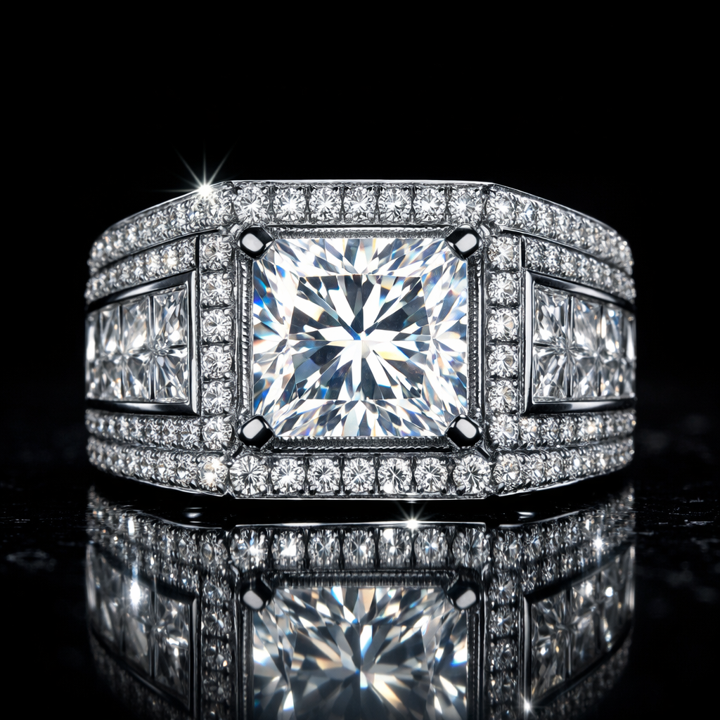 Moissanite Sterling Silver Men's Ring