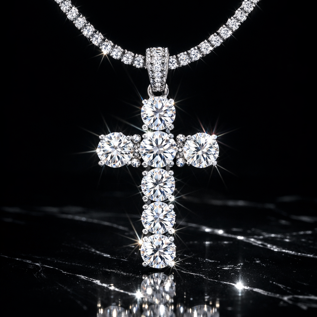 Moissanite Round Cross Necklace