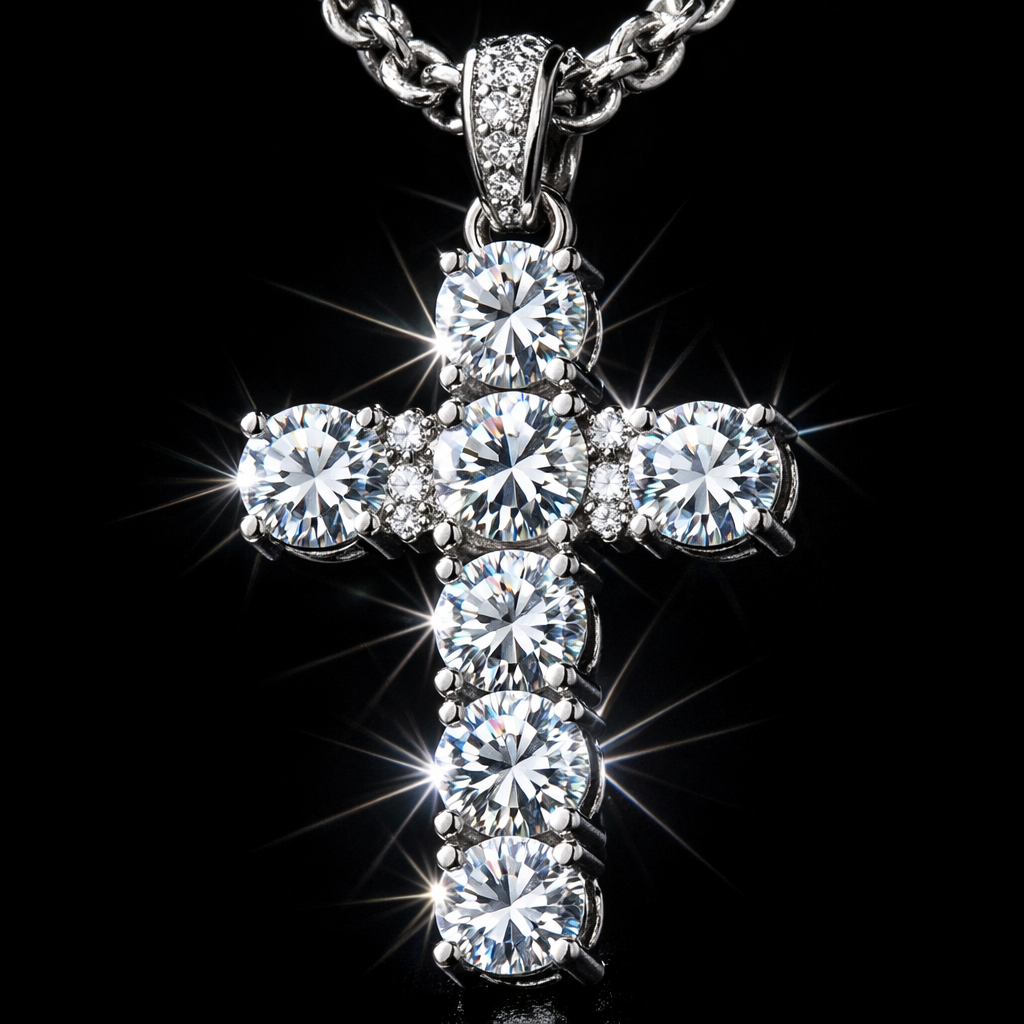 Moissanite Round Cross Necklace - close-up