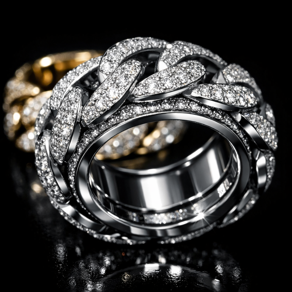 Rotating Cuban Ring - close-up