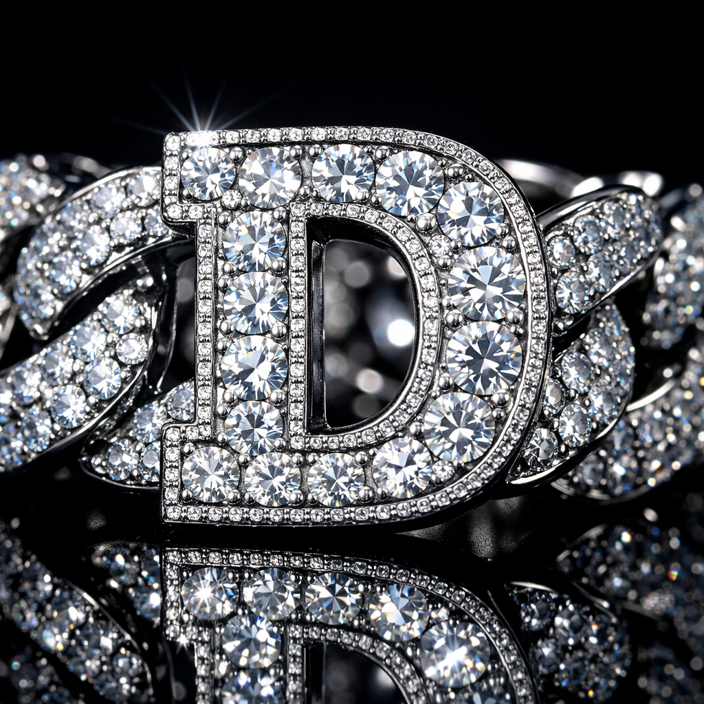 Moissanite Cuban Ring in Silver - close-up