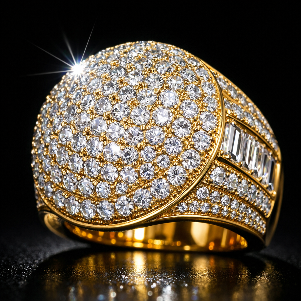 Iced Out Round Dome Ring - close-up
