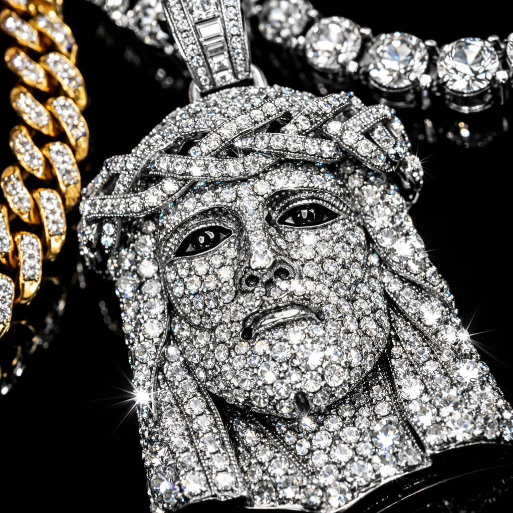 Iced Jesus Pendant Necklace - close-up