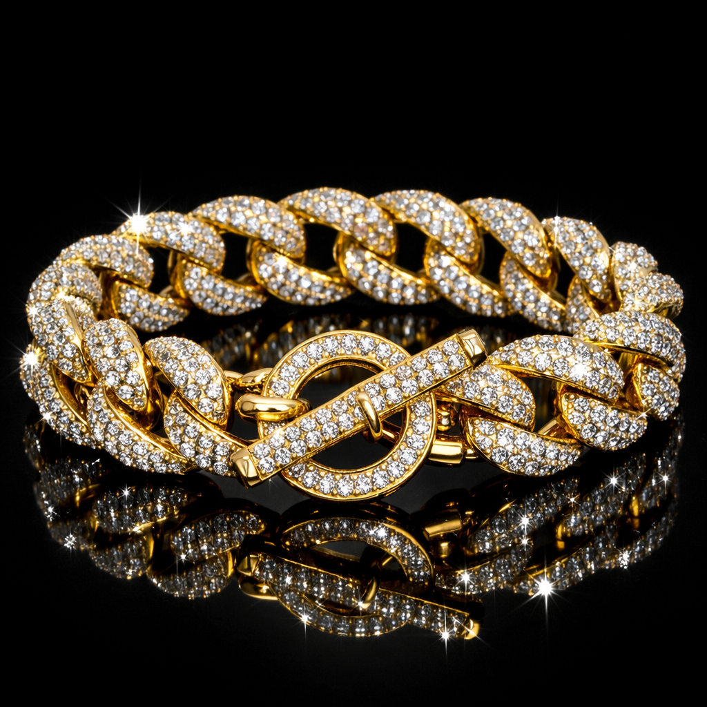 Gold Bling Rhinestone Link Bracelet