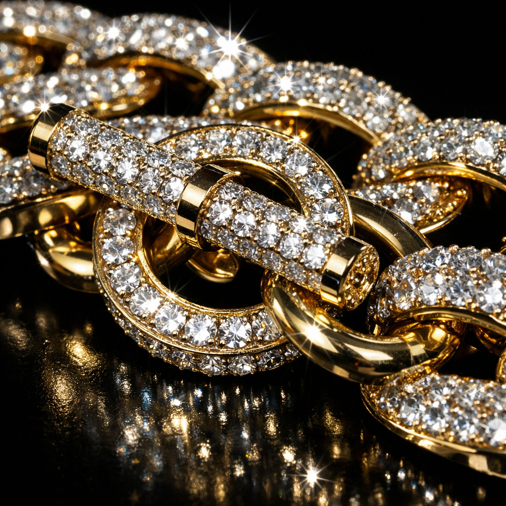 Gold Bling Rhinestone Link Bracelet - close-up