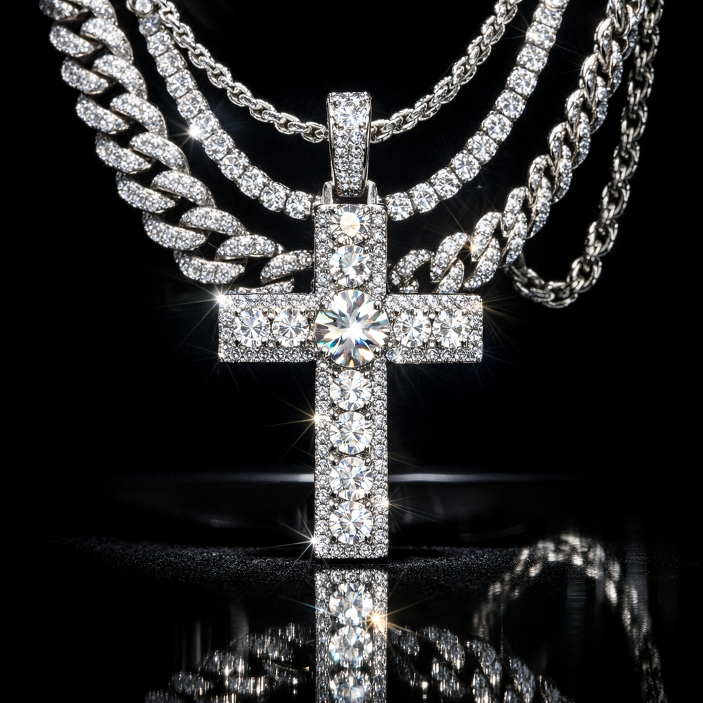 Moissanite Cross Pendant Necklace
