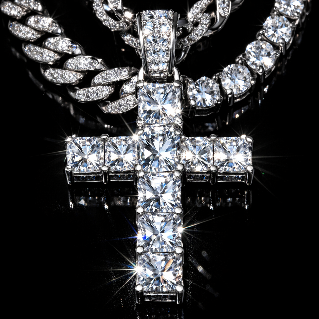 Moissanite Cross Pendant Necklace - close-up