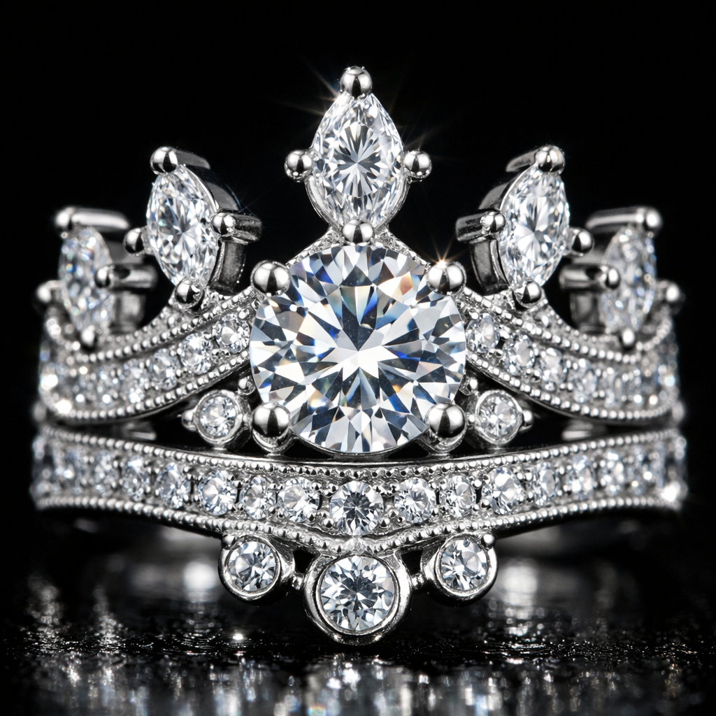 Crown Moissanite Silver Ring - close-up
