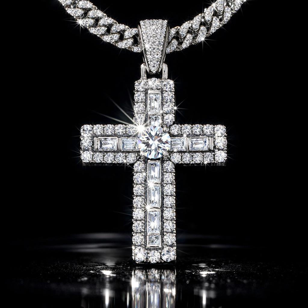Moissanite Cross Pendant Necklace - 4mm