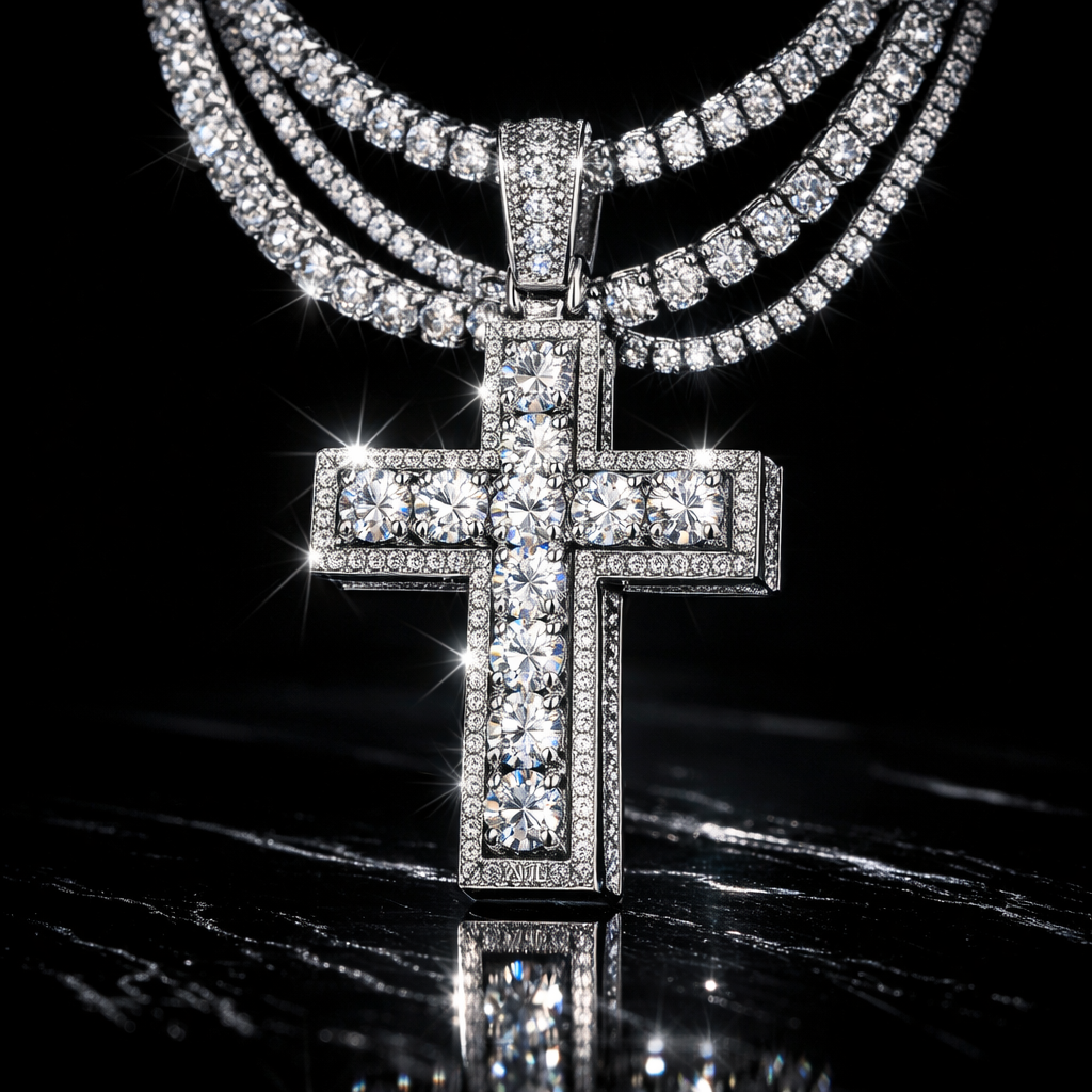 Layered Moissanite Cross Pendant