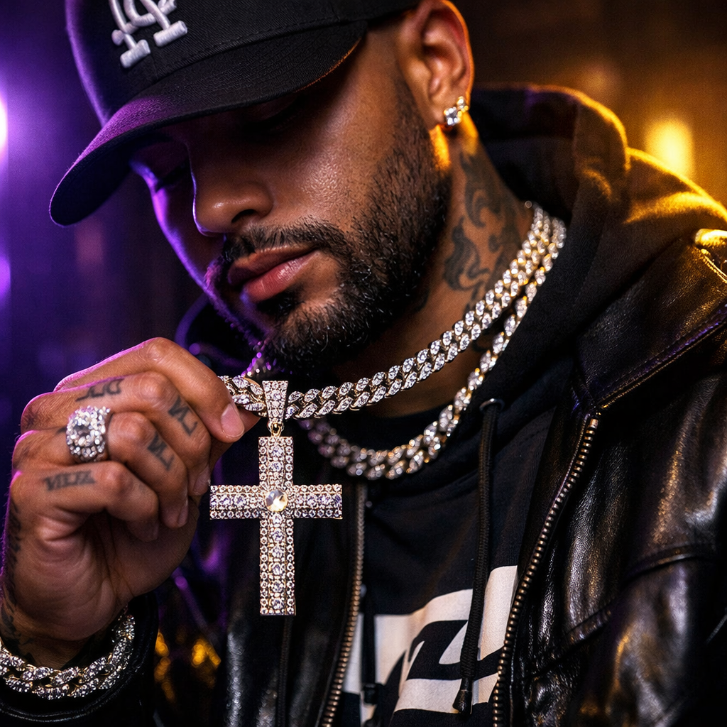 Layered Moissanite Cross Pendant - lifestyle