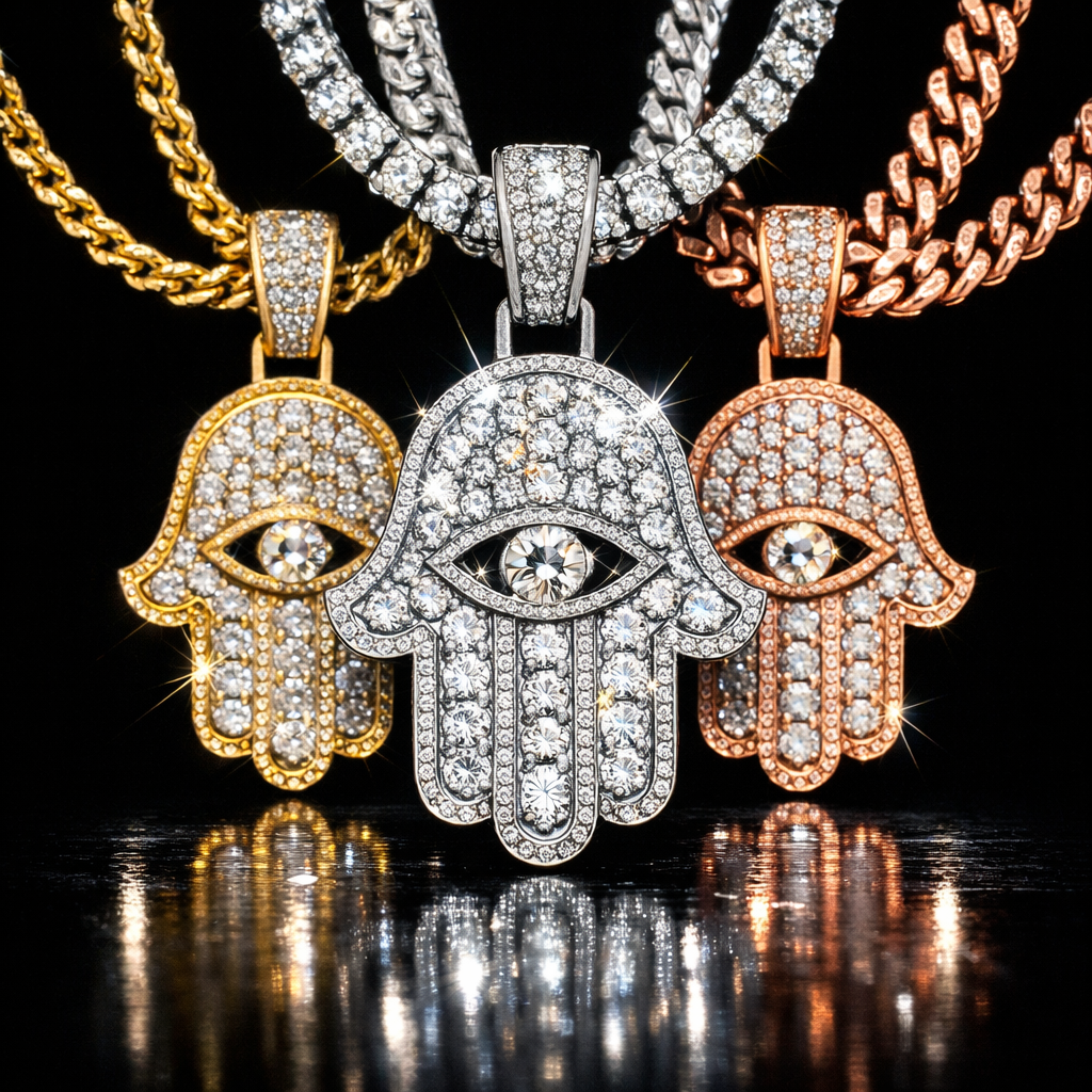 Moissanite Hamsa Pendant Necklace