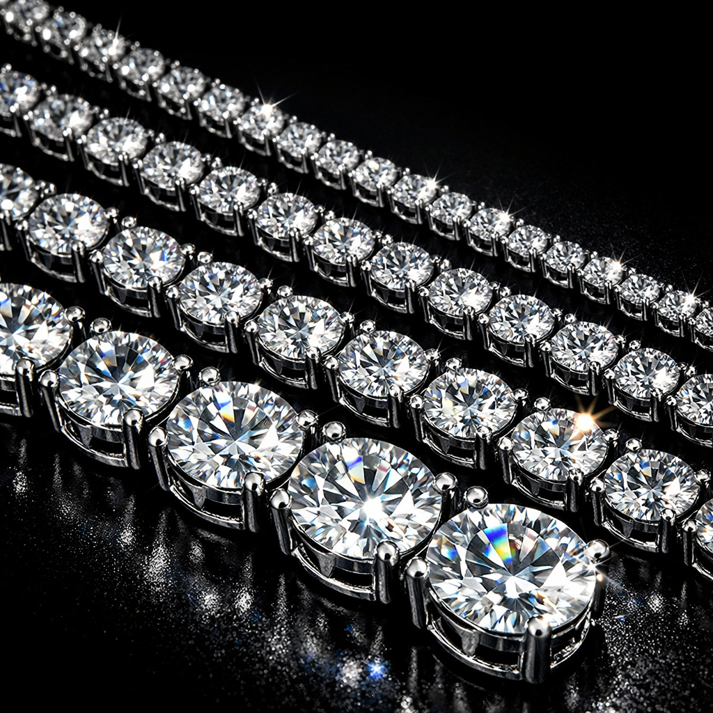 Moissanite Tennis Chain - 2mm, 3mm, 4mm, 5mm - close-up