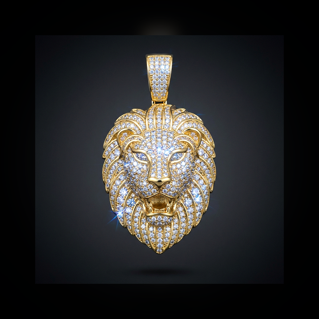 Iced Lion Head Pendant - lifestyle