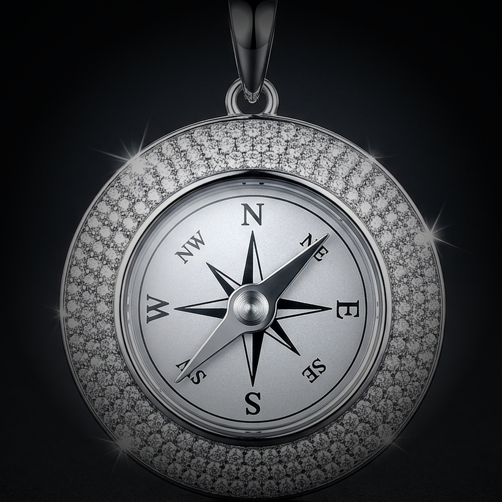 Iced Compass Pendant - close-up