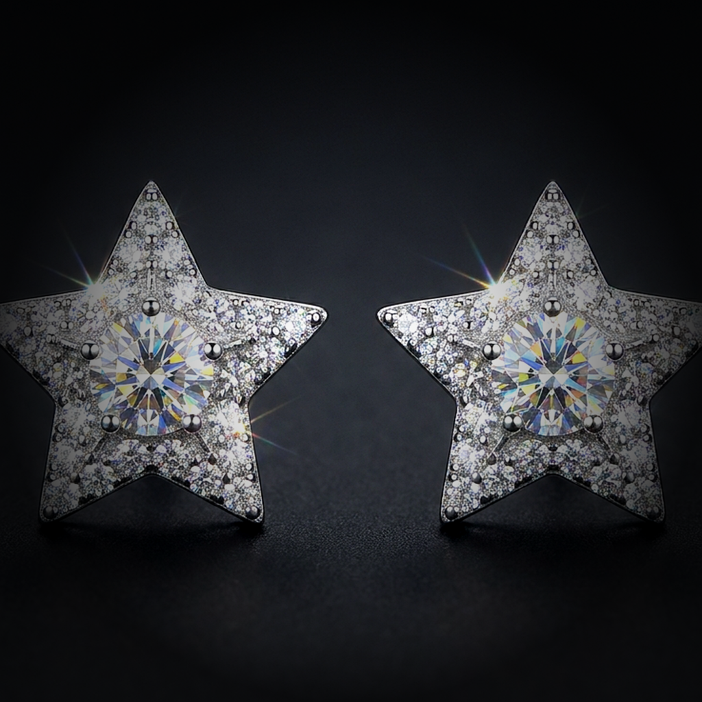 Iced Star Stud Earrings - close-up