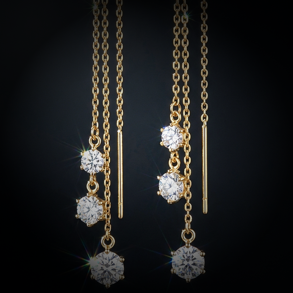 Moissanite Threader Earrings - close-up