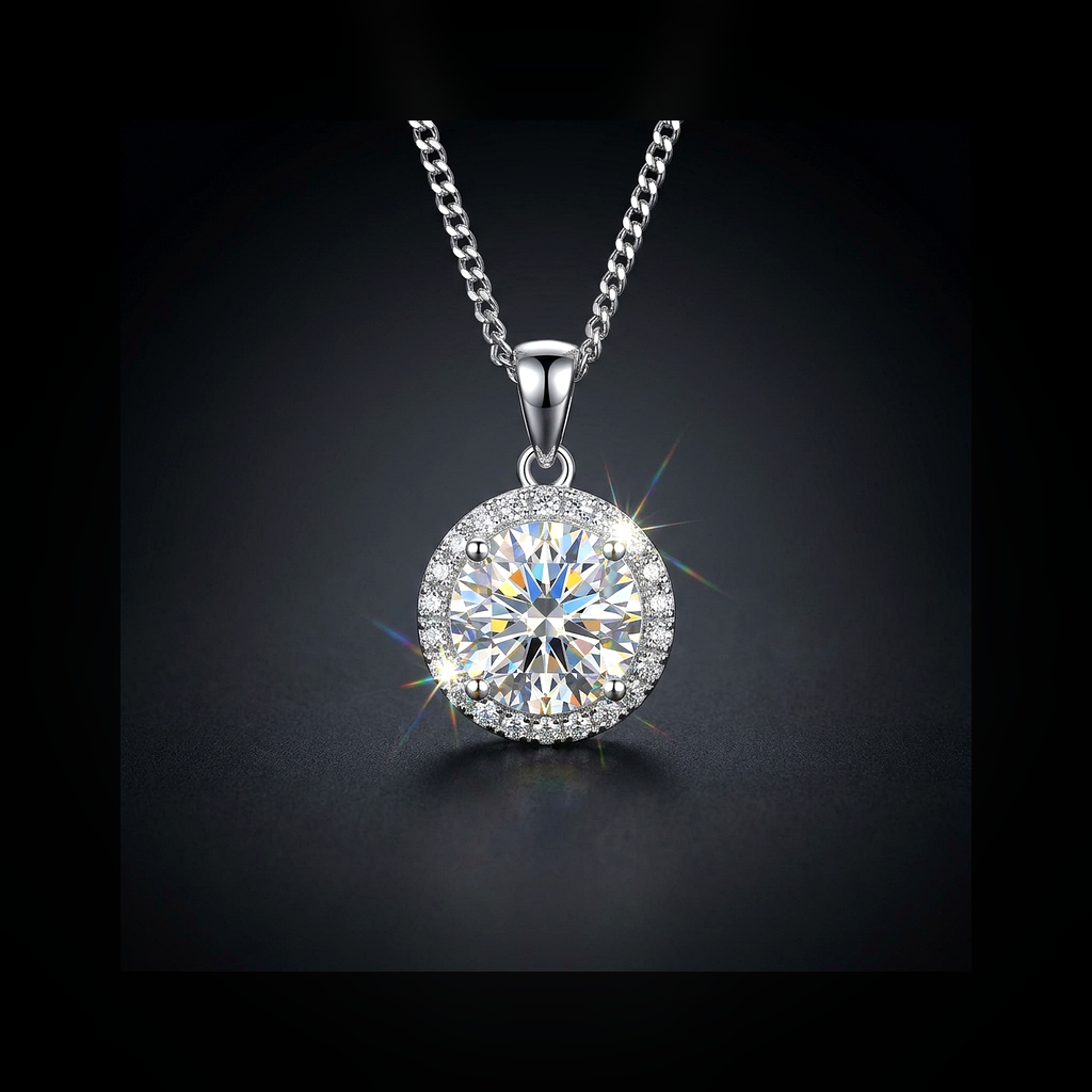 Moissanite Halo Necklace - lifestyle