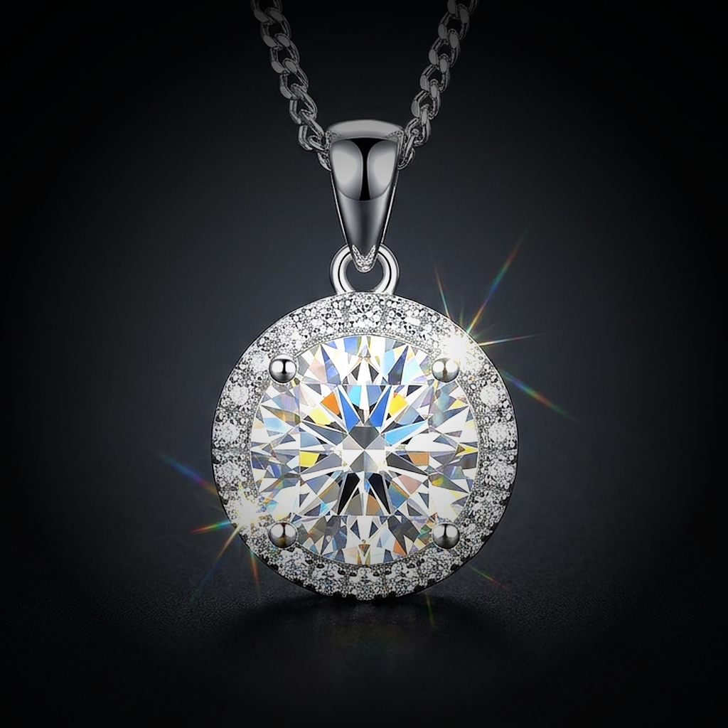 Moissanite Halo Necklace - close-up