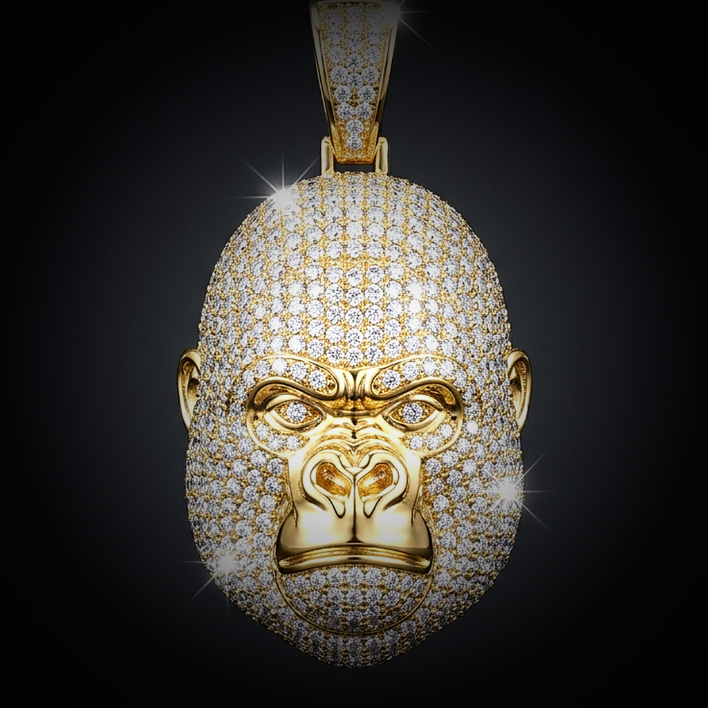 Iced Gorilla Pendant - close-up