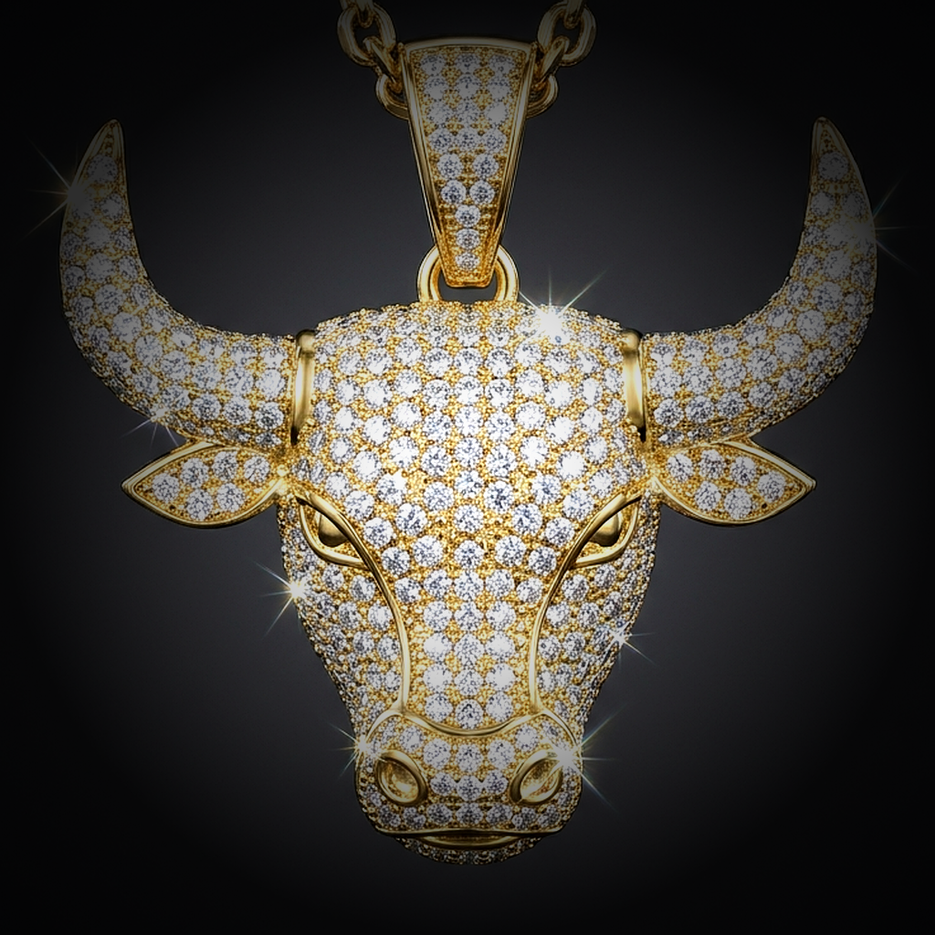 Iced Bull Pendant - close-up