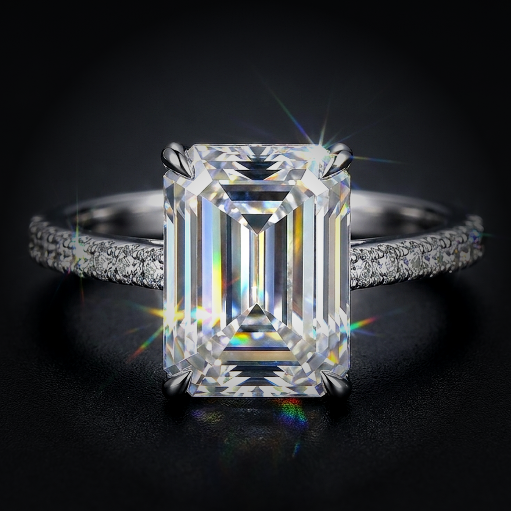 Moissanite Emerald Cut Ring - close-up