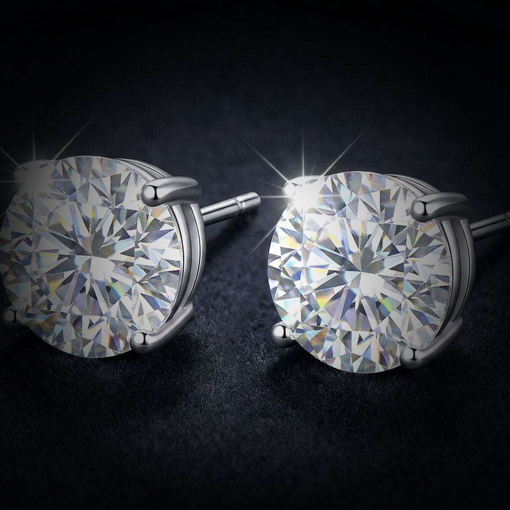 Moissanite Solitaire Stud Earrings - close-up