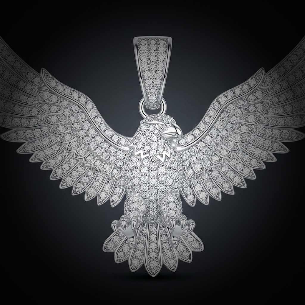 Iced Eagle Pendant - close-up