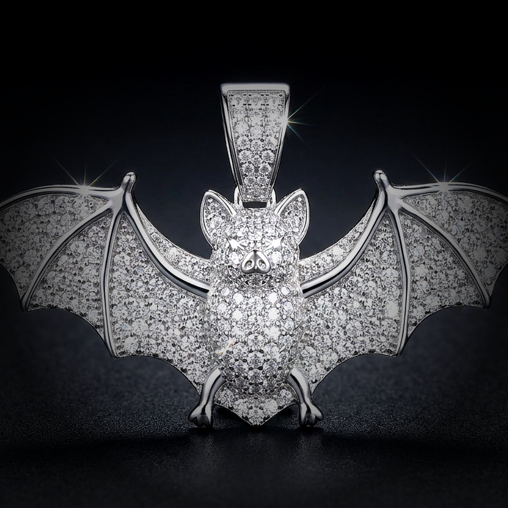 Iced Bat Pendant - close-up