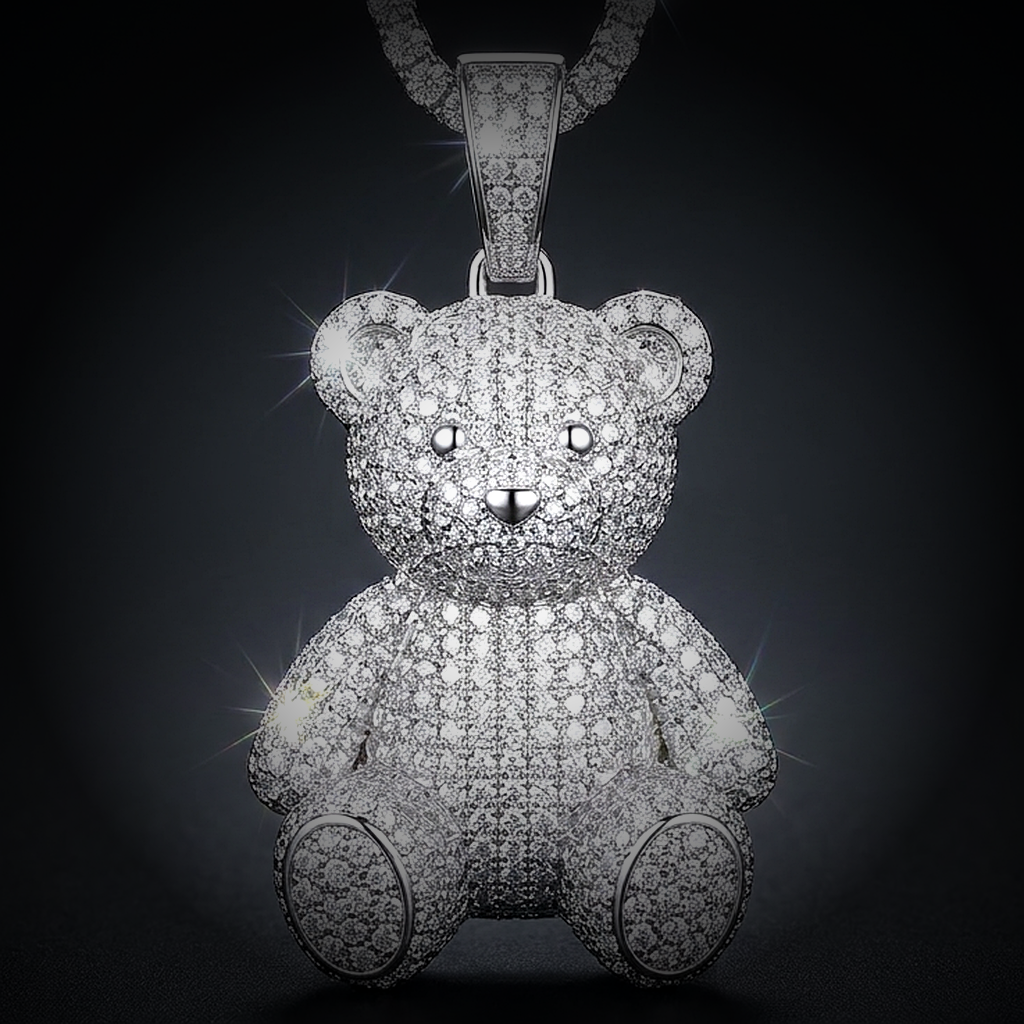 Iced Teddy Bear Pendant - close-up