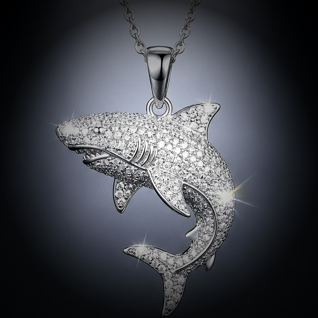 Iced Shark Pendant - close-up