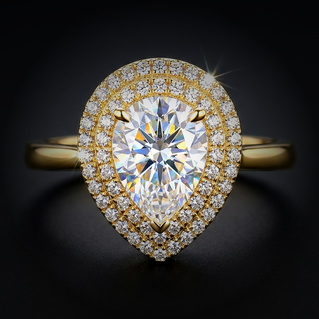 Moissanite Pear Cut Ring - close-up