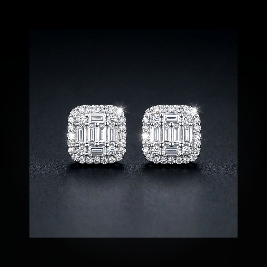 Iced Baguette Stud Earrings - lifestyle