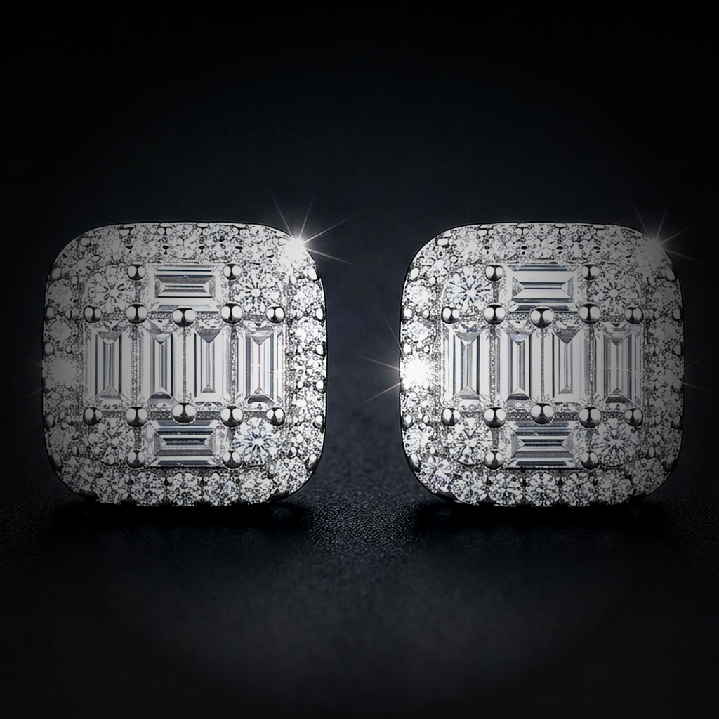 Iced Baguette Stud Earrings - close-up