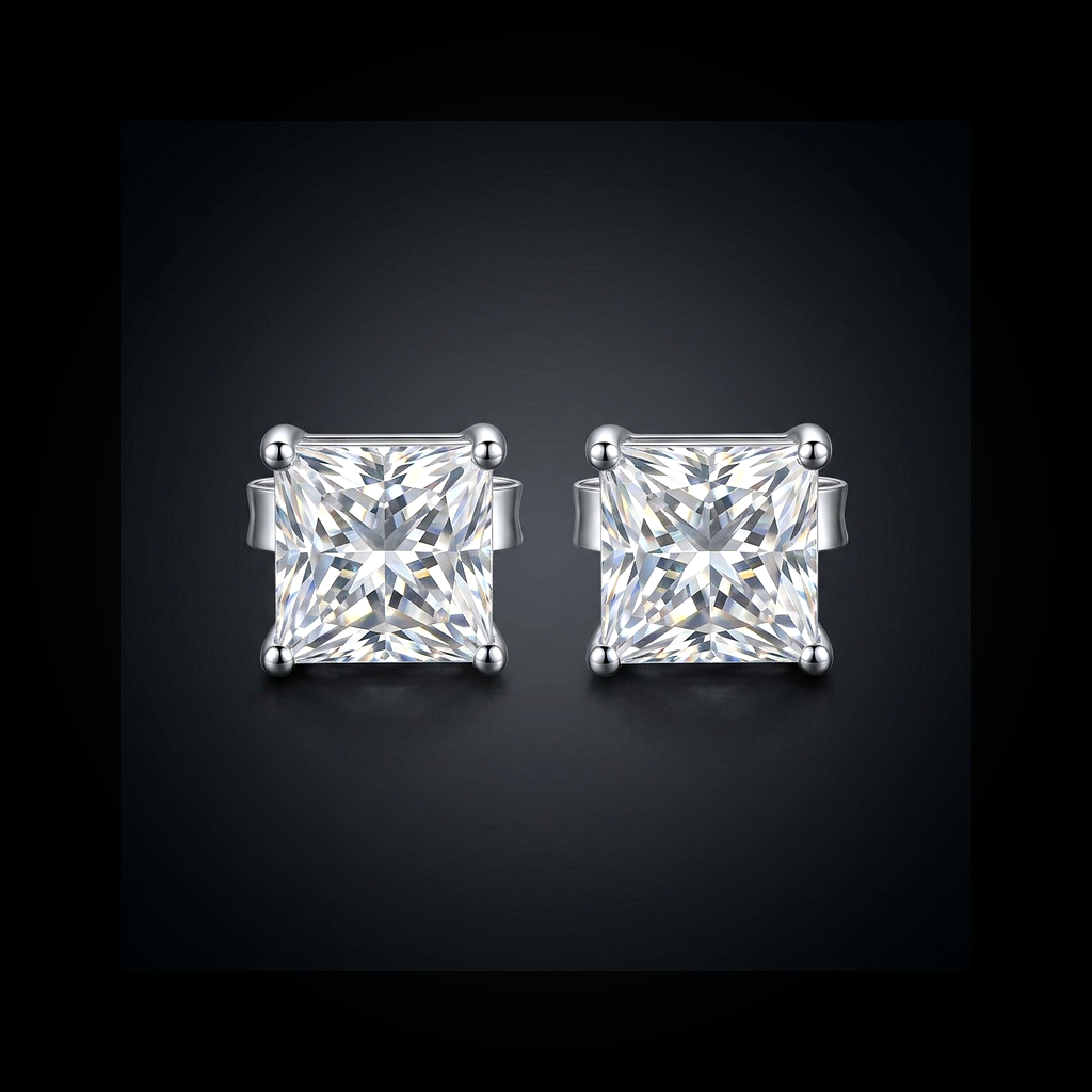 Moissanite Princess Cut Stud Earrings - lifestyle
