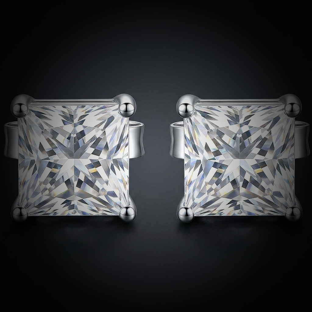 Moissanite Princess Cut Stud Earrings - close-up