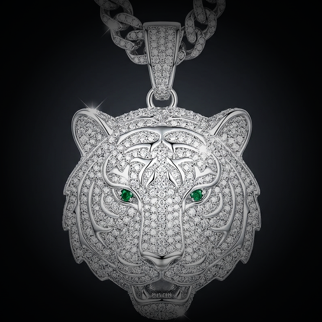 Iced Tiger Pendant - close-up