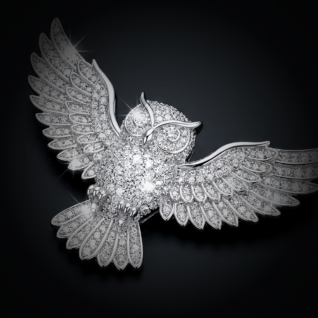 Iced Owl Pendant - close-up
