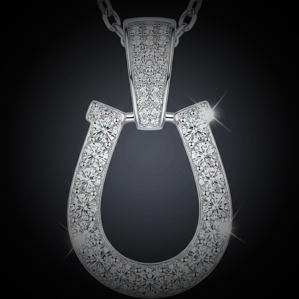 Iced Horseshoe Pendant - close-up