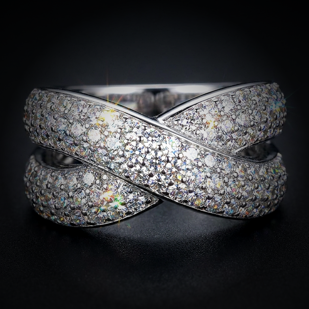 Moissanite Bypass Ring - close-up