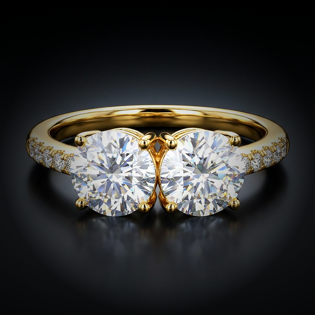 Moissanite Toi et Moi Ring - close-up