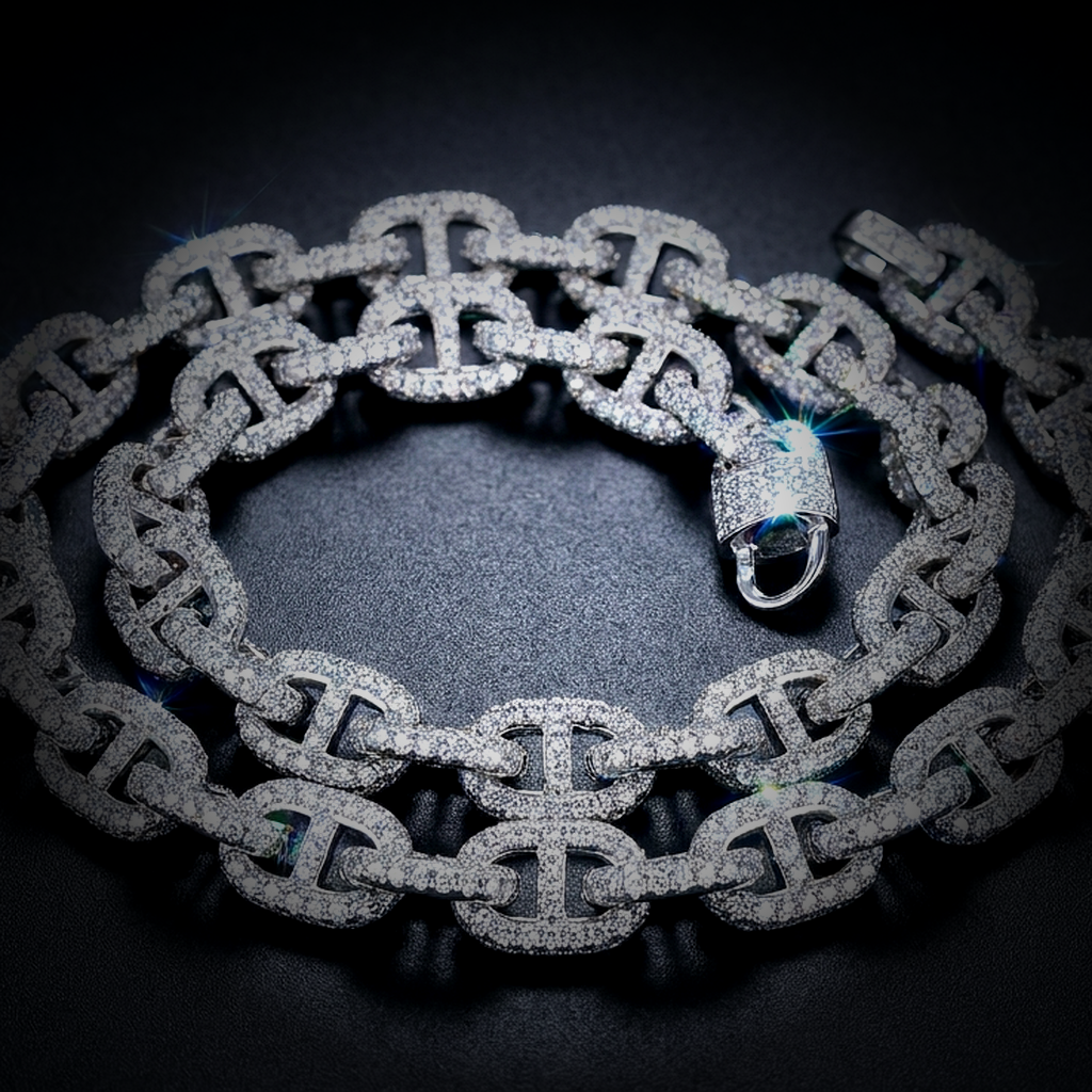 Iced Anchor Chain Necklace - close-up